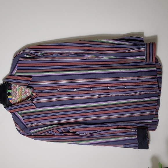 Robert Graham multicolor stripe button down shirt, collared, men's size 2XL - Picture 6 of 12